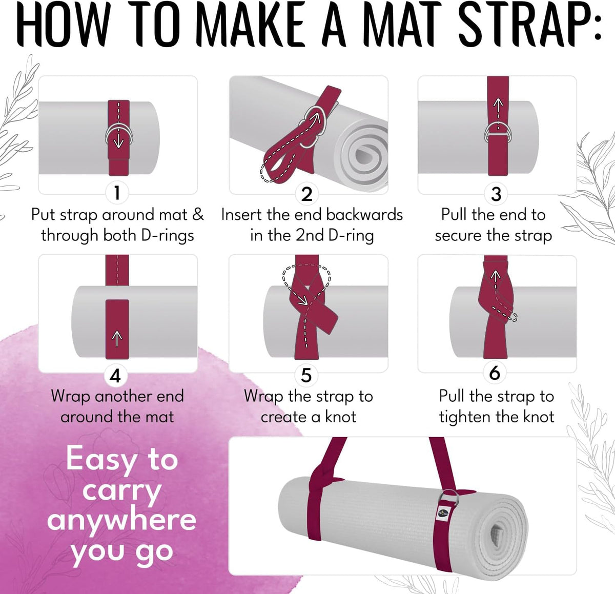 2 IN 1 Yoga & Mat Strap for Stretching – Cotton – 6/8/10 ft | Adjustable Non-Slip Belt in 30+ Colors for Yoga, Pilates, Physical Therapy, Fitness, Home Workouts and Carrying Mats