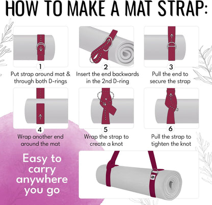 2 IN 1 Yoga & Mat Strap for Stretching – Cotton – 6/8/10 ft | Adjustable Non-Slip Belt in 30+ Colors for Yoga, Pilates, Physical Therapy, Fitness, Home Workouts and Carrying Mats