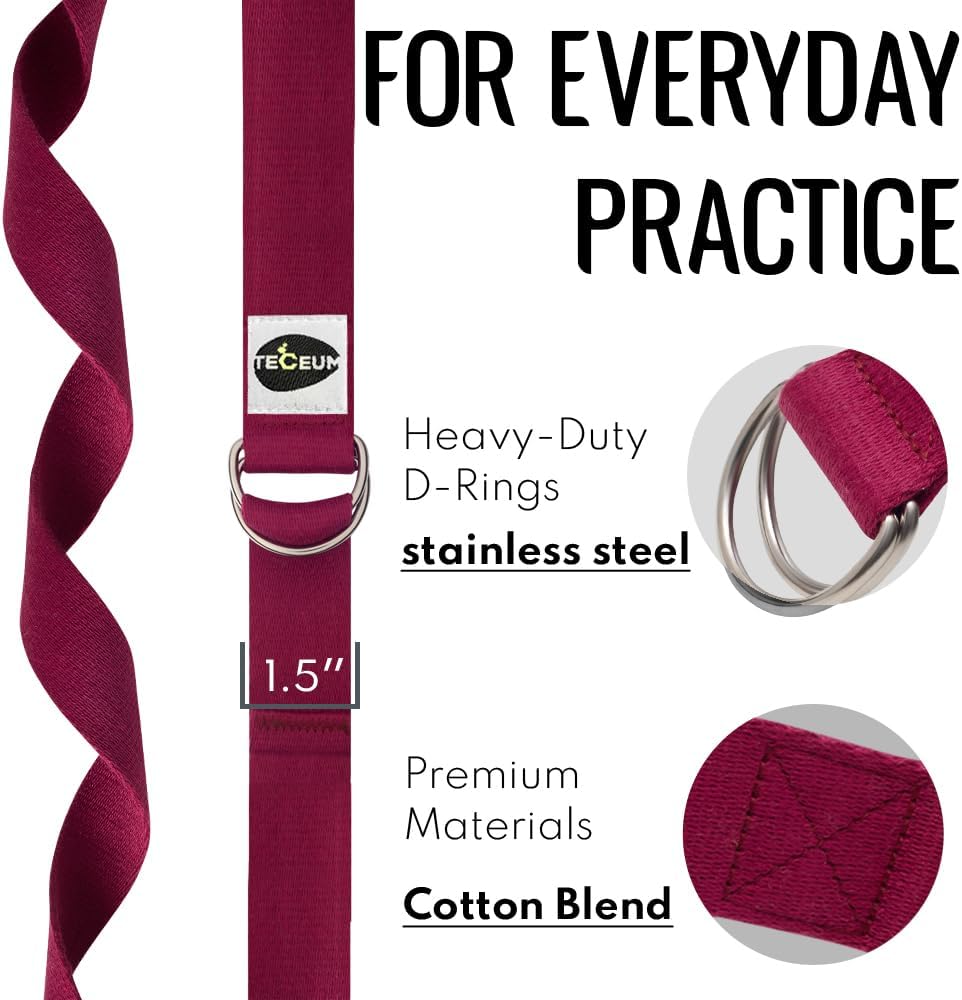 2 IN 1 Yoga & Mat Strap for Stretching – Cotton – 6/8/10 ft | Adjustable Non-Slip Belt in 30+ Colors for Yoga, Pilates, Physical Therapy, Fitness, Home Workouts and Carrying Mats
