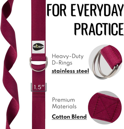 2 IN 1 Yoga & Mat Strap for Stretching – Cotton – 6/8/10 ft | Adjustable Non-Slip Belt in 30+ Colors for Yoga, Pilates, Physical Therapy, Fitness, Home Workouts and Carrying Mats