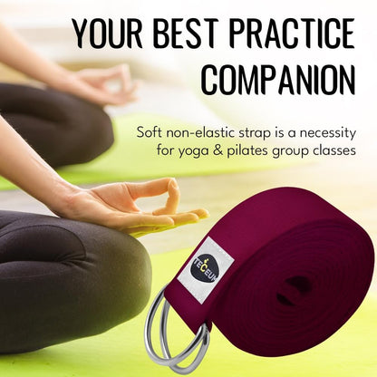2 IN 1 Yoga & Mat Strap for Stretching – Cotton – 6/8/10 ft | Adjustable Non-Slip Belt in 30+ Colors for Yoga, Pilates, Physical Therapy, Fitness, Home Workouts and Carrying Mats