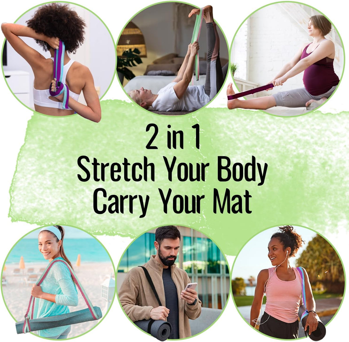 2 IN 1 Yoga & Mat Strap for Stretching – Cotton – 6/8/10 ft | Adjustable Non-Slip Belt in 30+ Colors for Yoga, Pilates, Physical Therapy, Fitness, Home Workouts and Carrying Mats