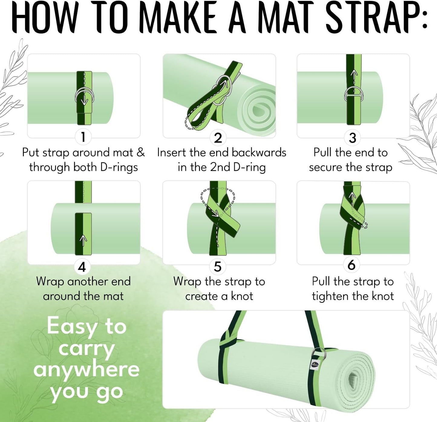 2 IN 1 Yoga & Mat Strap for Stretching – Cotton – 6/8/10 ft | Adjustable Non-Slip Belt in 30+ Colors for Yoga, Pilates, Physical Therapy, Fitness, Home Workouts and Carrying Mats