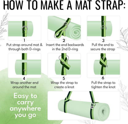 2 IN 1 Yoga & Mat Strap for Stretching – Cotton – 6/8/10 ft | Adjustable Non-Slip Belt in 30+ Colors for Yoga, Pilates, Physical Therapy, Fitness, Home Workouts and Carrying Mats