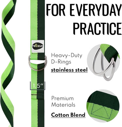 2 IN 1 Yoga & Mat Strap for Stretching – Cotton – 6/8/10 ft | Adjustable Non-Slip Belt in 30+ Colors for Yoga, Pilates, Physical Therapy, Fitness, Home Workouts and Carrying Mats