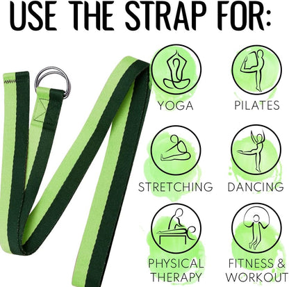 2 IN 1 Yoga & Mat Strap for Stretching – Cotton – 6/8/10 ft | Adjustable Non-Slip Belt in 30+ Colors for Yoga, Pilates, Physical Therapy, Fitness, Home Workouts and Carrying Mats