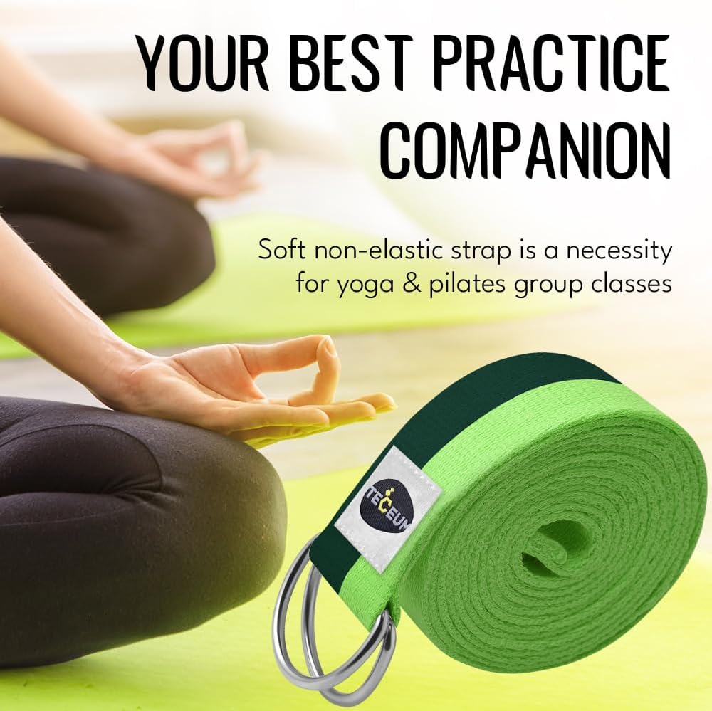 2 IN 1 Yoga & Mat Strap for Stretching – Cotton – 6/8/10 ft | Adjustable Non-Slip Belt in 30+ Colors for Yoga, Pilates, Physical Therapy, Fitness, Home Workouts and Carrying Mats