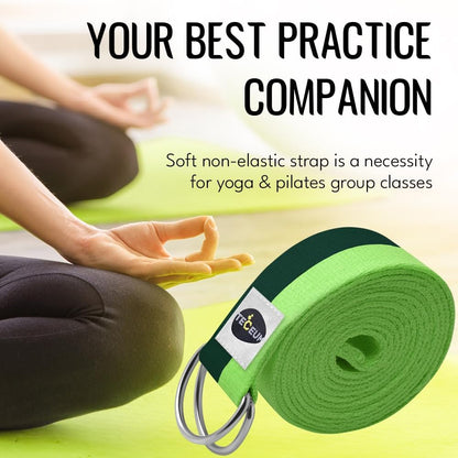2 IN 1 Yoga & Mat Strap for Stretching – Cotton – 6/8/10 ft | Adjustable Non-Slip Belt in 30+ Colors for Yoga, Pilates, Physical Therapy, Fitness, Home Workouts and Carrying Mats