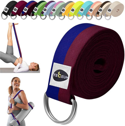 2 IN 1 Yoga & Mat Strap for Stretching – Cotton – 6/8/10 ft | Adjustable Non-Slip Belt in 30+ Colors for Yoga, Pilates, Physical Therapy, Fitness, Home Workouts and Carrying Mats