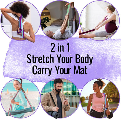 2 IN 1 Yoga & Mat Strap for Stretching – Cotton – 6/8/10 ft | Adjustable Non-Slip Belt in 30+ Colors for Yoga, Pilates, Physical Therapy, Fitness, Home Workouts and Carrying Mats