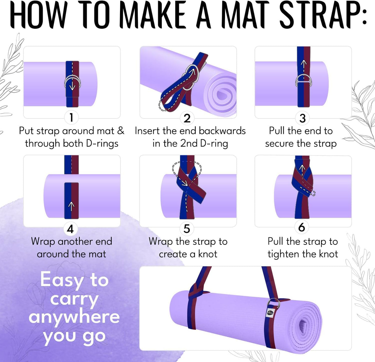 2 IN 1 Yoga & Mat Strap for Stretching – Cotton – 6/8/10 ft | Adjustable Non-Slip Belt in 30+ Colors for Yoga, Pilates, Physical Therapy, Fitness, Home Workouts and Carrying Mats