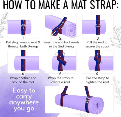 2 IN 1 Yoga & Mat Strap for Stretching – Cotton – 6/8/10 ft | Adjustable Non-Slip Belt in 30+ Colors for Yoga, Pilates, Physical Therapy, Fitness, Home Workouts and Carrying Mats