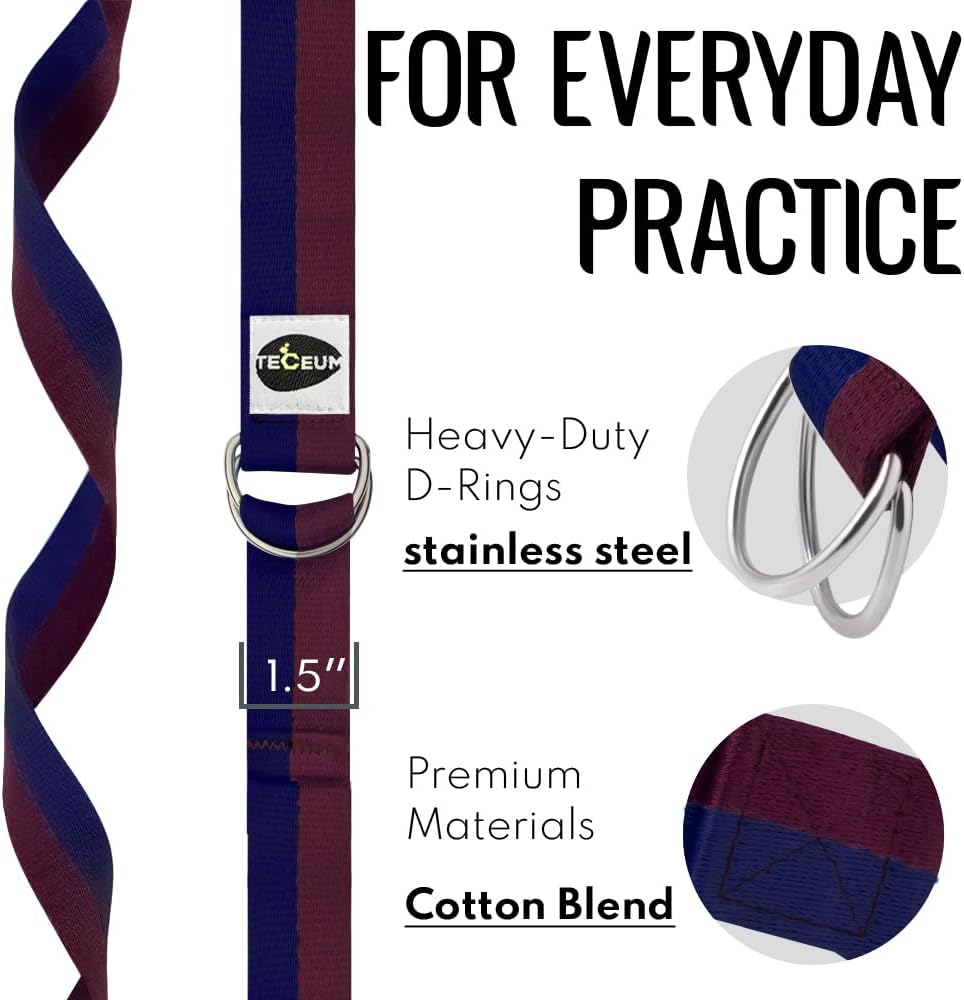 2 IN 1 Yoga & Mat Strap for Stretching – Cotton – 6/8/10 ft | Adjustable Non-Slip Belt in 30+ Colors for Yoga, Pilates, Physical Therapy, Fitness, Home Workouts and Carrying Mats