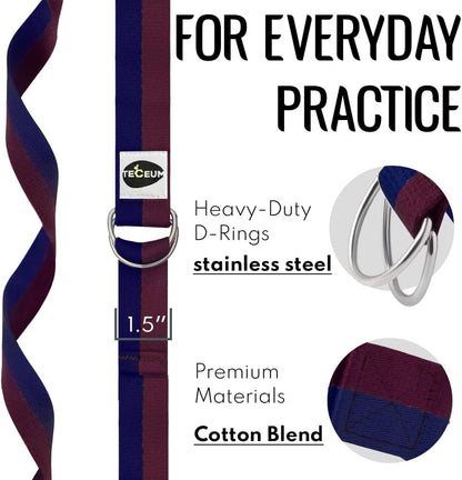 2 IN 1 Yoga & Mat Strap for Stretching – Cotton – 6/8/10 ft | Adjustable Non-Slip Belt in 30+ Colors for Yoga, Pilates, Physical Therapy, Fitness, Home Workouts and Carrying Mats