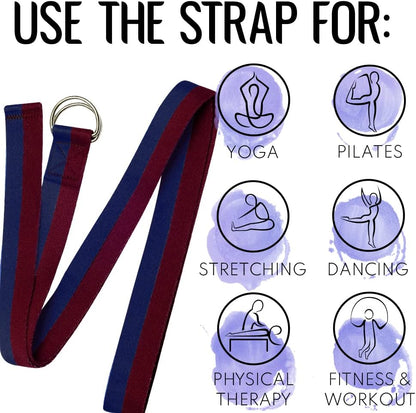 2 IN 1 Yoga & Mat Strap for Stretching – Cotton – 6/8/10 ft | Adjustable Non-Slip Belt in 30+ Colors for Yoga, Pilates, Physical Therapy, Fitness, Home Workouts and Carrying Mats