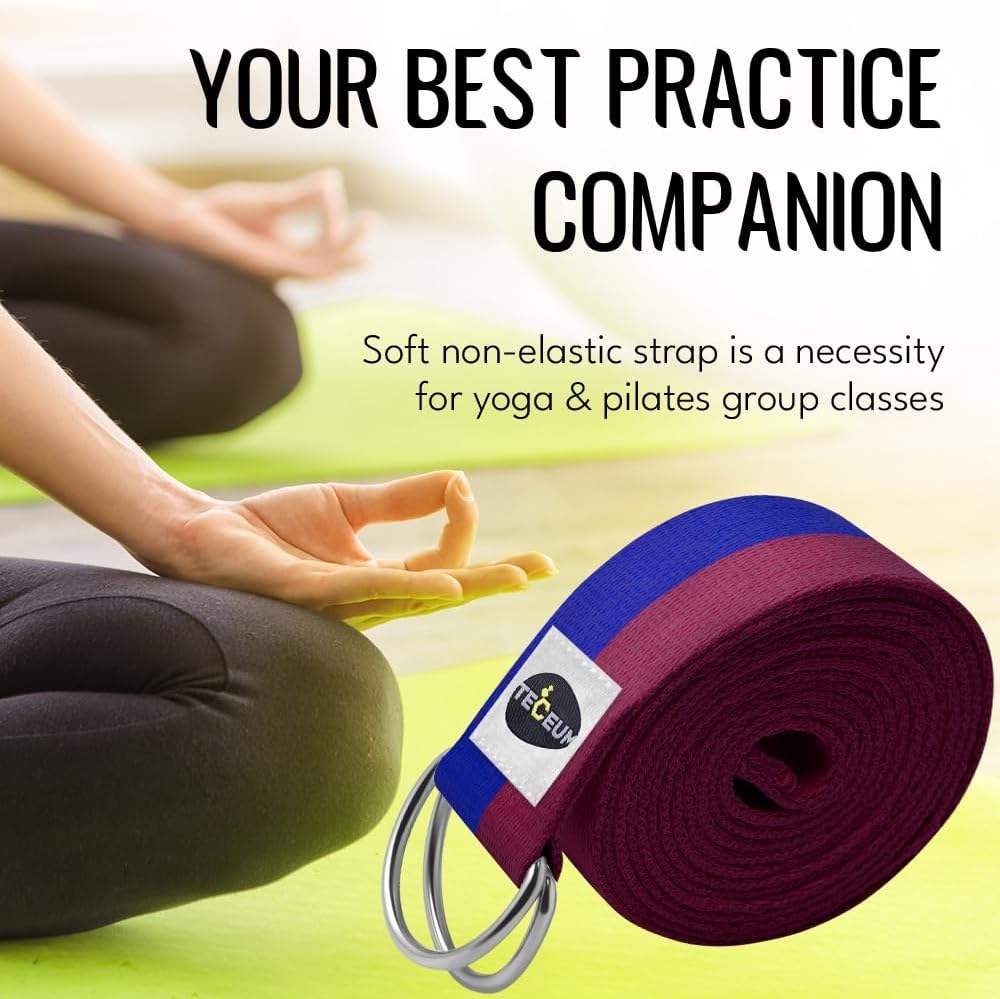 2 IN 1 Yoga & Mat Strap for Stretching – Cotton – 6/8/10 ft | Adjustable Non-Slip Belt in 30+ Colors for Yoga, Pilates, Physical Therapy, Fitness, Home Workouts and Carrying Mats