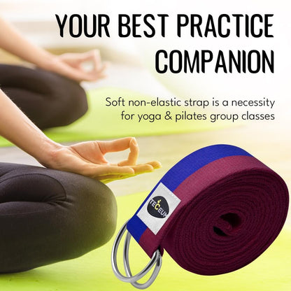 2 IN 1 Yoga & Mat Strap for Stretching – Cotton – 6/8/10 ft | Adjustable Non-Slip Belt in 30+ Colors for Yoga, Pilates, Physical Therapy, Fitness, Home Workouts and Carrying Mats