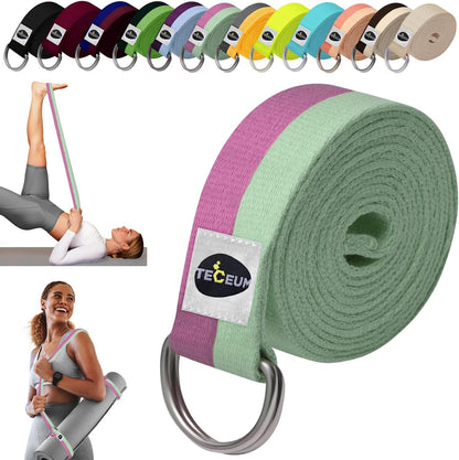 2 IN 1 Yoga & Mat Strap for Stretching – Cotton – 6/8/10 ft | Adjustable Non-Slip Belt in 30+ Colors for Yoga, Pilates, Physical Therapy, Fitness, Home Workouts and Carrying Mats