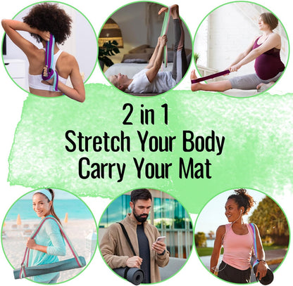 2 IN 1 Yoga & Mat Strap for Stretching – Cotton – 6/8/10 ft | Adjustable Non-Slip Belt in 30+ Colors for Yoga, Pilates, Physical Therapy, Fitness, Home Workouts and Carrying Mats