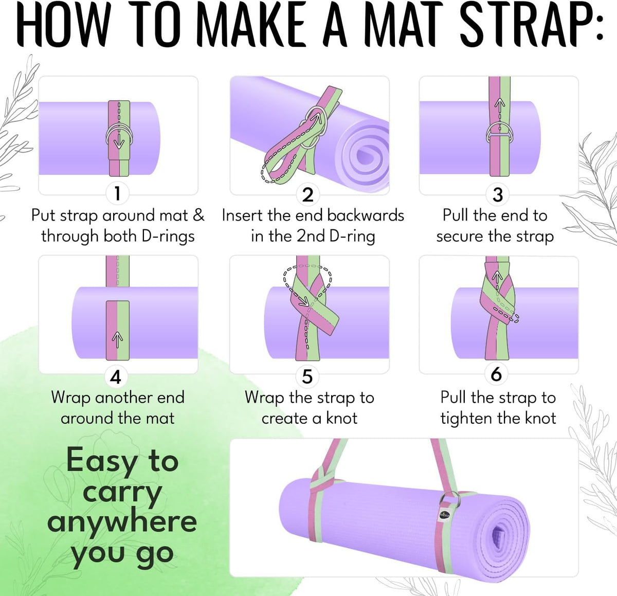 2 IN 1 Yoga & Mat Strap for Stretching – Cotton – 6/8/10 ft | Adjustable Non-Slip Belt in 30+ Colors for Yoga, Pilates, Physical Therapy, Fitness, Home Workouts and Carrying Mats