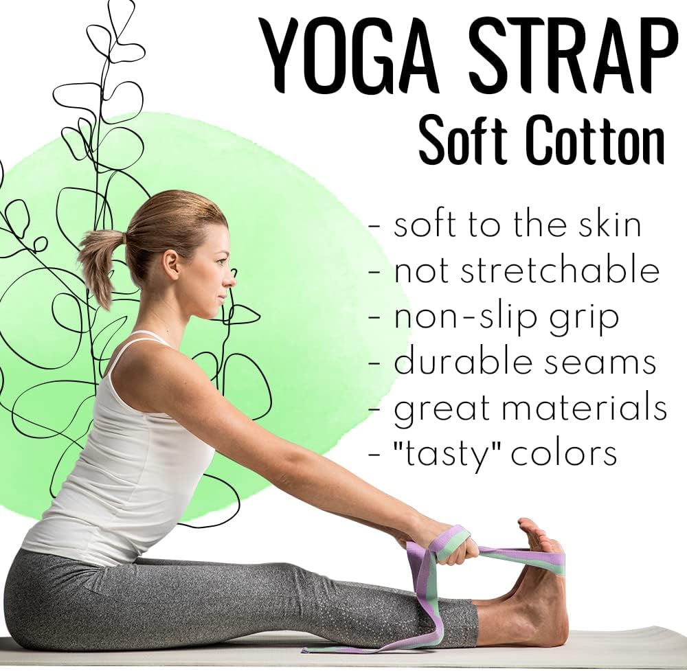 2 IN 1 Yoga & Mat Strap for Stretching – Cotton – 6/8/10 ft | Adjustable Non-Slip Belt in 30+ Colors for Yoga, Pilates, Physical Therapy, Fitness, Home Workouts and Carrying Mats