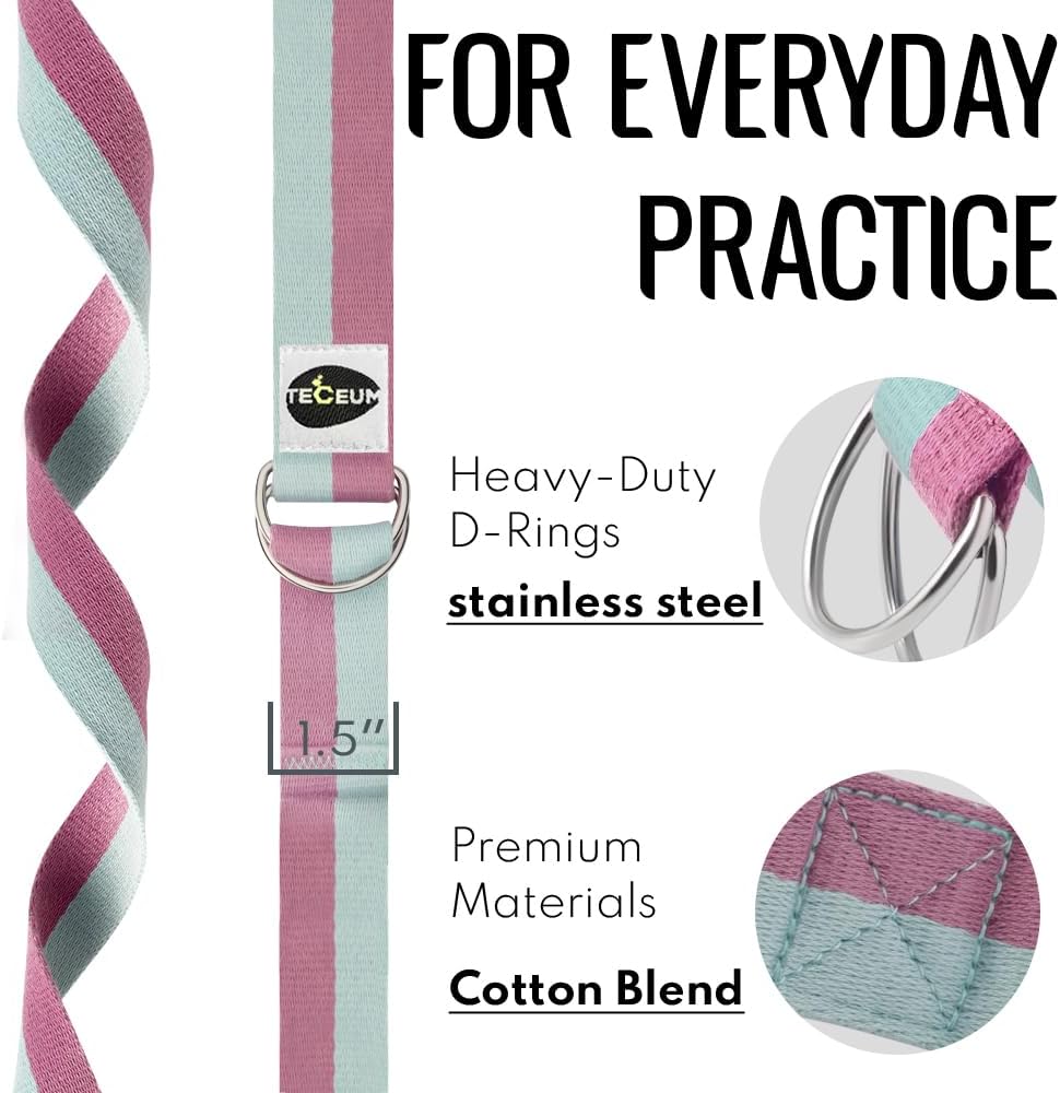 2 IN 1 Yoga & Mat Strap for Stretching – Cotton – 6/8/10 ft | Adjustable Non-Slip Belt in 30+ Colors for Yoga, Pilates, Physical Therapy, Fitness, Home Workouts and Carrying Mats