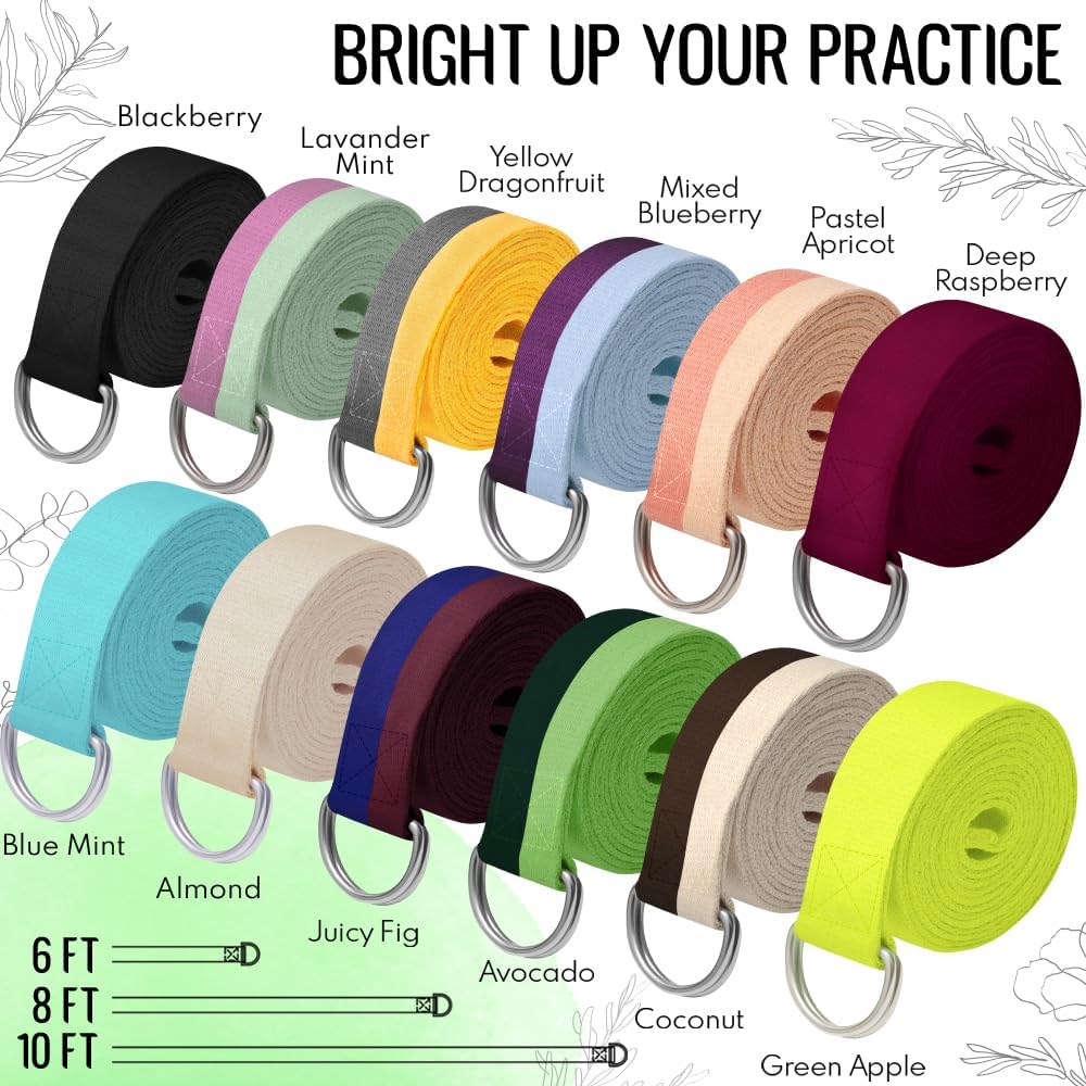 2 IN 1 Yoga & Mat Strap for Stretching – Cotton – 6/8/10 ft | Adjustable Non-Slip Belt in 30+ Colors for Yoga, Pilates, Physical Therapy, Fitness, Home Workouts and Carrying Mats