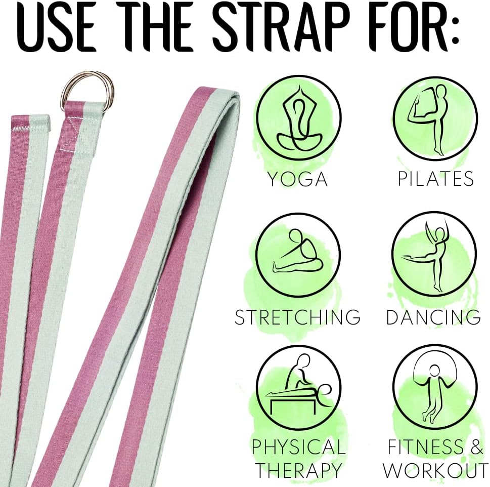 2 IN 1 Yoga & Mat Strap for Stretching – Cotton – 6/8/10 ft | Adjustable Non-Slip Belt in 30+ Colors for Yoga, Pilates, Physical Therapy, Fitness, Home Workouts and Carrying Mats