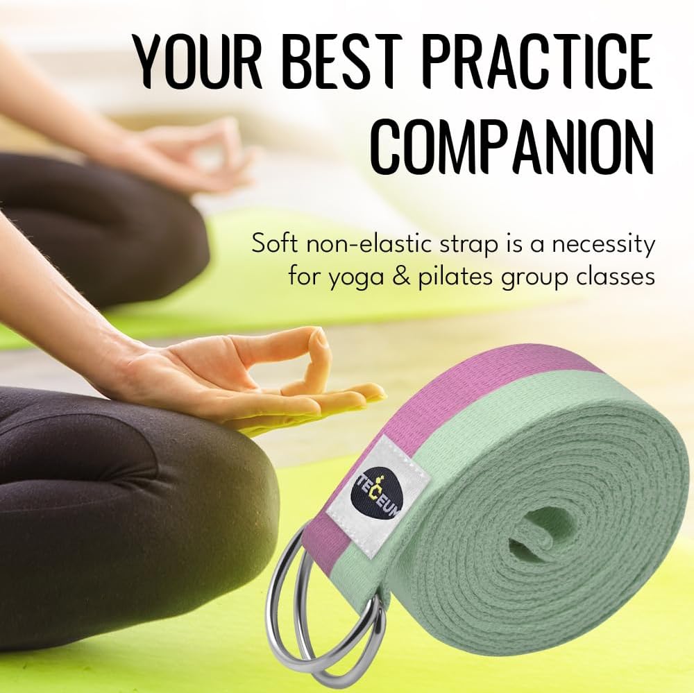 2 IN 1 Yoga & Mat Strap for Stretching – Cotton – 6/8/10 ft | Adjustable Non-Slip Belt in 30+ Colors for Yoga, Pilates, Physical Therapy, Fitness, Home Workouts and Carrying Mats