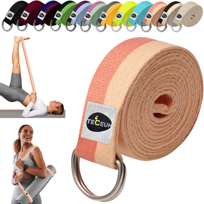 2 IN 1 Yoga & Mat Strap for Stretching – Cotton – 6/8/10 ft | Adjustable Non-Slip Belt in 30+ Colors for Yoga, Pilates, Physical Therapy, Fitness, Home Workouts and Carrying Mats