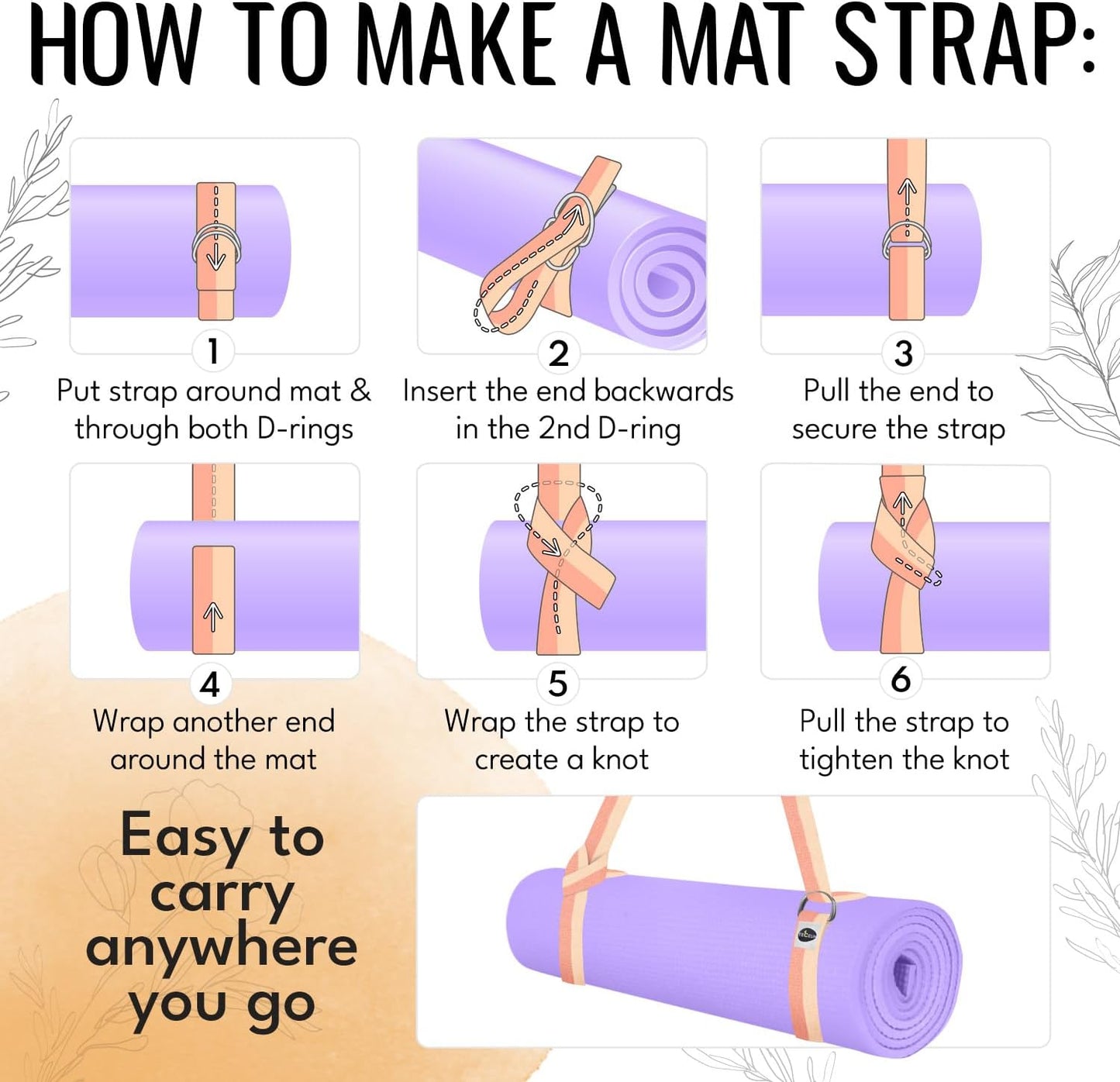 2 IN 1 Yoga & Mat Strap for Stretching – Cotton – 6/8/10 ft | Adjustable Non-Slip Belt in 30+ Colors for Yoga, Pilates, Physical Therapy, Fitness, Home Workouts and Carrying Mats