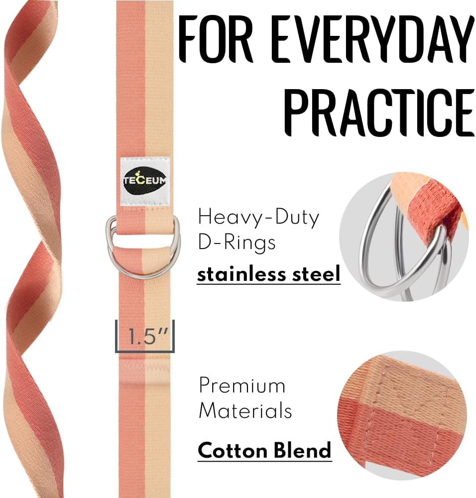 2 IN 1 Yoga & Mat Strap for Stretching – Cotton – 6/8/10 ft | Adjustable Non-Slip Belt in 30+ Colors for Yoga, Pilates, Physical Therapy, Fitness, Home Workouts and Carrying Mats