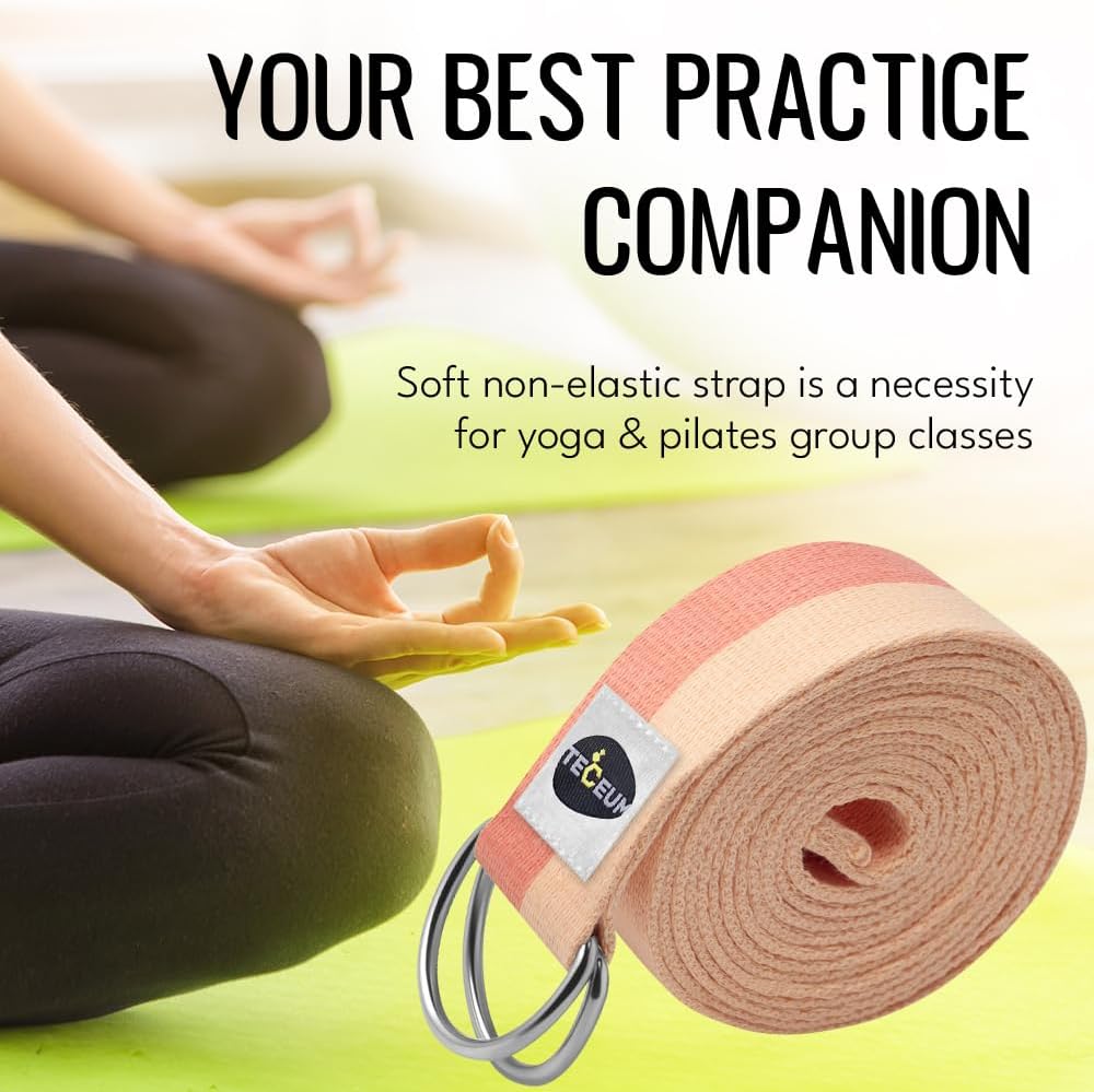 2 IN 1 Yoga & Mat Strap for Stretching – Cotton – 6/8/10 ft | Adjustable Non-Slip Belt in 30+ Colors for Yoga, Pilates, Physical Therapy, Fitness, Home Workouts and Carrying Mats