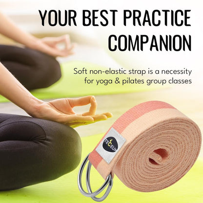 2 IN 1 Yoga & Mat Strap for Stretching – Cotton – 6/8/10 ft | Adjustable Non-Slip Belt in 30+ Colors for Yoga, Pilates, Physical Therapy, Fitness, Home Workouts and Carrying Mats