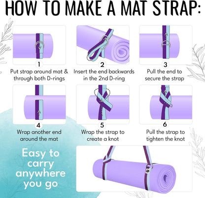 2 IN 1 Yoga & Mat Strap for Stretching – Cotton – 6/8/10 ft | Adjustable Non-Slip Belt in 30+ Colors for Yoga, Pilates, Physical Therapy, Fitness, Home Workouts and Carrying Mats