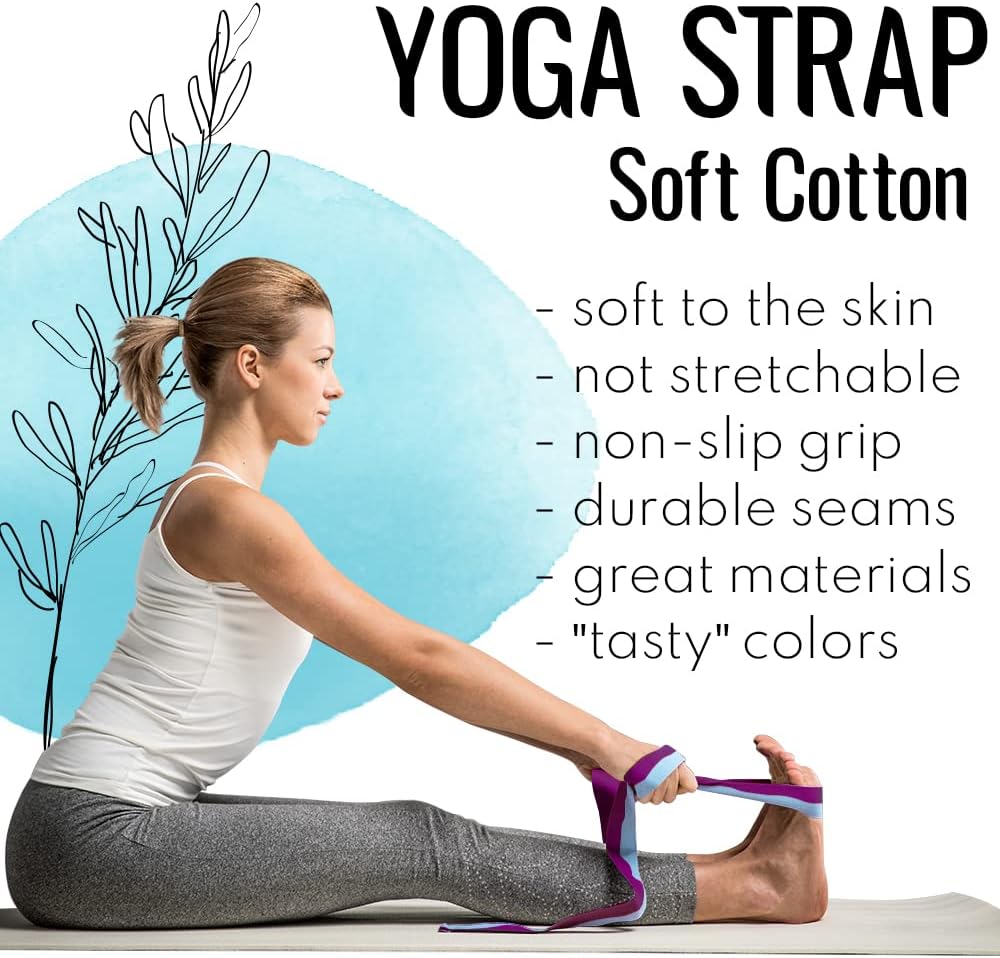 2 IN 1 Yoga & Mat Strap for Stretching – Cotton – 6/8/10 ft | Adjustable Non-Slip Belt in 30+ Colors for Yoga, Pilates, Physical Therapy, Fitness, Home Workouts and Carrying Mats