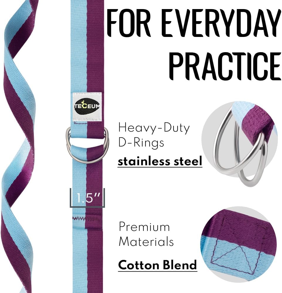 2 IN 1 Yoga & Mat Strap for Stretching – Cotton – 6/8/10 ft | Adjustable Non-Slip Belt in 30+ Colors for Yoga, Pilates, Physical Therapy, Fitness, Home Workouts and Carrying Mats