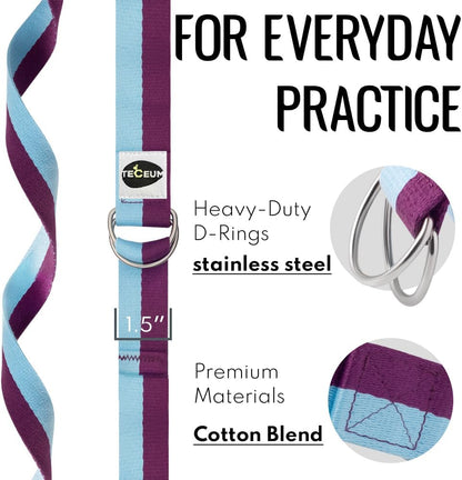 2 IN 1 Yoga & Mat Strap for Stretching – Cotton – 6/8/10 ft | Adjustable Non-Slip Belt in 30+ Colors for Yoga, Pilates, Physical Therapy, Fitness, Home Workouts and Carrying Mats