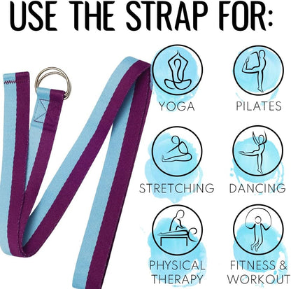 2 IN 1 Yoga & Mat Strap for Stretching – Cotton – 6/8/10 ft | Adjustable Non-Slip Belt in 30+ Colors for Yoga, Pilates, Physical Therapy, Fitness, Home Workouts and Carrying Mats