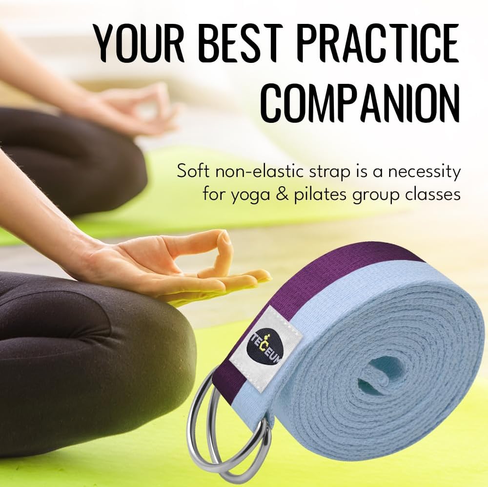 2 IN 1 Yoga & Mat Strap for Stretching – Cotton – 6/8/10 ft | Adjustable Non-Slip Belt in 30+ Colors for Yoga, Pilates, Physical Therapy, Fitness, Home Workouts and Carrying Mats