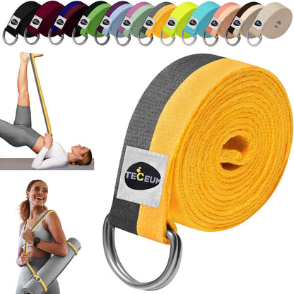 2 IN 1 Yoga & Mat Strap for Stretching – Cotton – 6/8/10 ft | Adjustable Non-Slip Belt in 30+ Colors for Yoga, Pilates, Physical Therapy, Fitness, Home Workouts and Carrying Mats