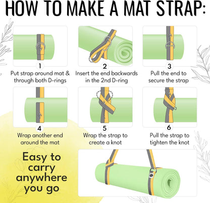 2 IN 1 Yoga & Mat Strap for Stretching – Cotton – 6/8/10 ft | Adjustable Non-Slip Belt in 30+ Colors for Yoga, Pilates, Physical Therapy, Fitness, Home Workouts and Carrying Mats