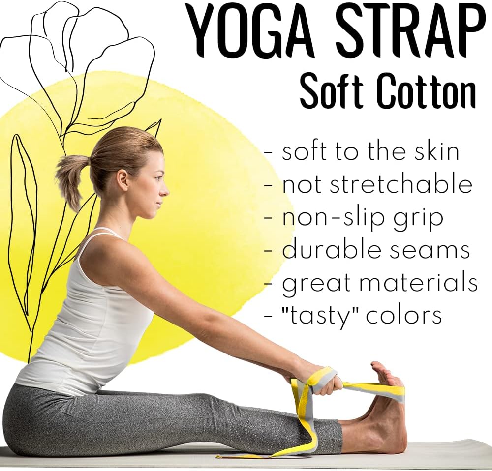 2 IN 1 Yoga & Mat Strap for Stretching – Cotton – 6/8/10 ft | Adjustable Non-Slip Belt in 30+ Colors for Yoga, Pilates, Physical Therapy, Fitness, Home Workouts and Carrying Mats