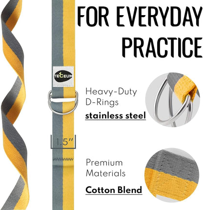 2 IN 1 Yoga & Mat Strap for Stretching – Cotton – 6/8/10 ft | Adjustable Non-Slip Belt in 30+ Colors for Yoga, Pilates, Physical Therapy, Fitness, Home Workouts and Carrying Mats
