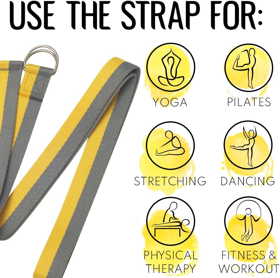 2 IN 1 Yoga & Mat Strap for Stretching – Cotton – 6/8/10 ft | Adjustable Non-Slip Belt in 30+ Colors for Yoga, Pilates, Physical Therapy, Fitness, Home Workouts and Carrying Mats