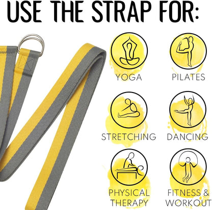 2 IN 1 Yoga & Mat Strap for Stretching – Cotton – 6/8/10 ft | Adjustable Non-Slip Belt in 30+ Colors for Yoga, Pilates, Physical Therapy, Fitness, Home Workouts and Carrying Mats