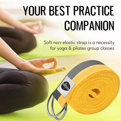 2 IN 1 Yoga & Mat Strap for Stretching – Cotton – 6/8/10 ft | Adjustable Non-Slip Belt in 30+ Colors for Yoga, Pilates, Physical Therapy, Fitness, Home Workouts and Carrying Mats