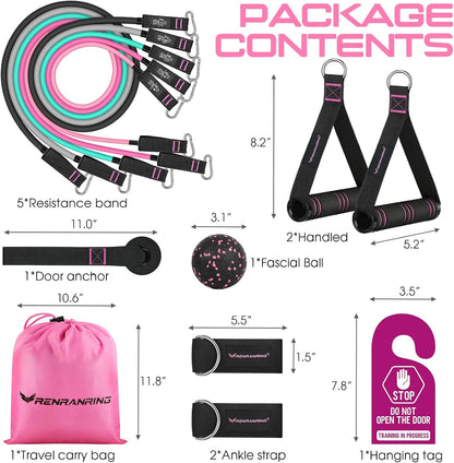 RENRANRING Resistance Bands for Working Out, 150LBS Exercise Bands, Workout Bands, Resistance Bands Set with Handles for Men Women, Legs Ankle Straps