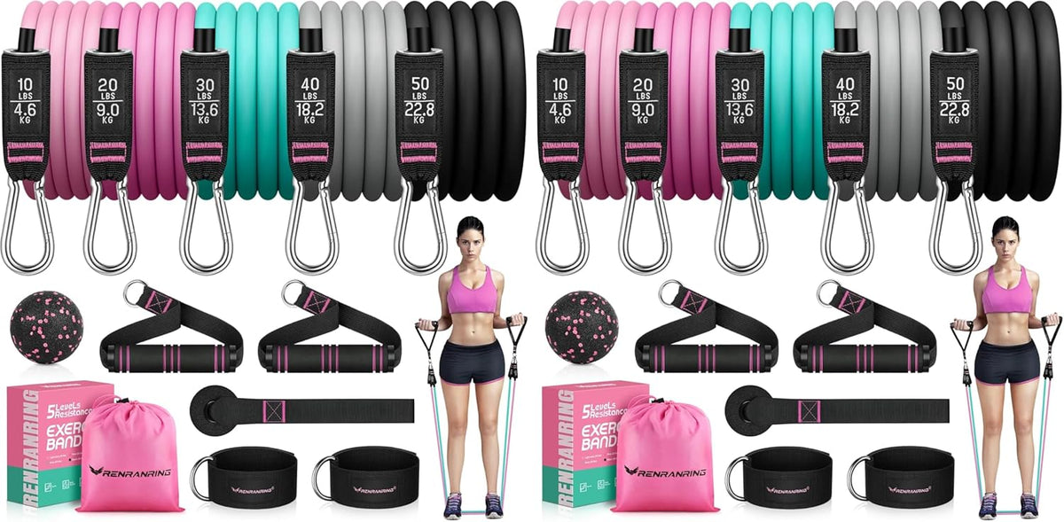 RENRANRING Resistance Bands for Working Out, 150LBS Exercise Bands, Workout Bands, Resistance Bands Set with Handles for Men Women, Legs Ankle Straps