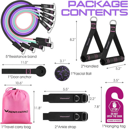 RENRANRING Resistance Bands for Working Out, 150LBS Exercise Bands, Workout Bands, Resistance Bands Set with Handles for Men Women, Legs Ankle Straps